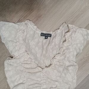 Bebe Cream Lace Ruffle Top